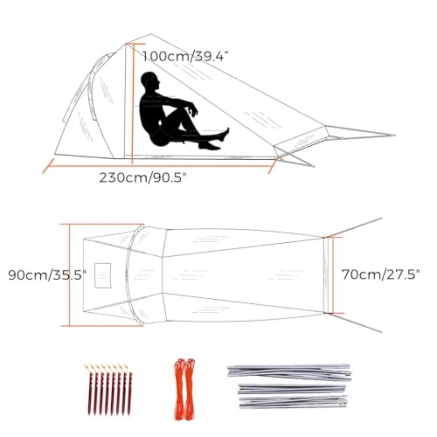 Ultralight One Person Tent Single Person Fishing Tent with Rainfly Poles Easy Setup for 3 Season Camping Hiking Backpacking