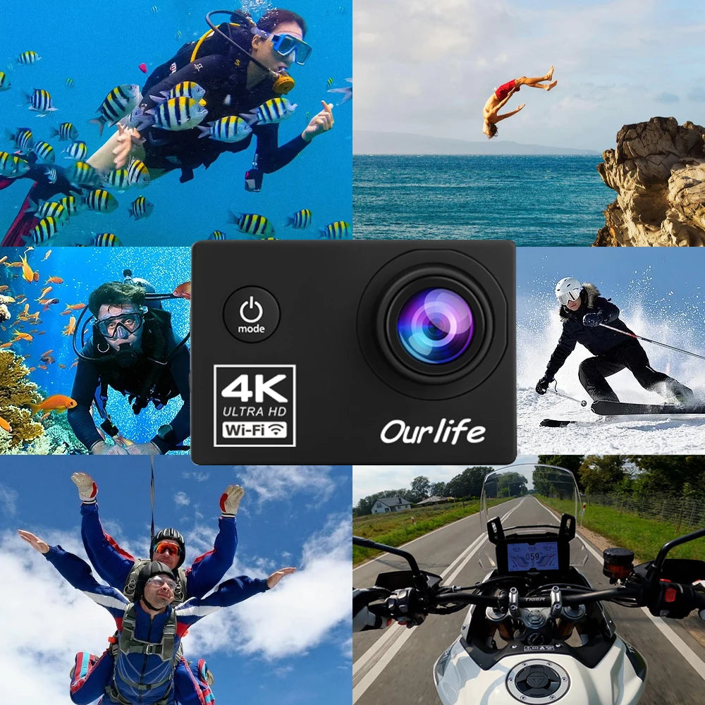 Action Camera Ultra HD 4K 30FPS 16MP Waterproof 30M WiFi