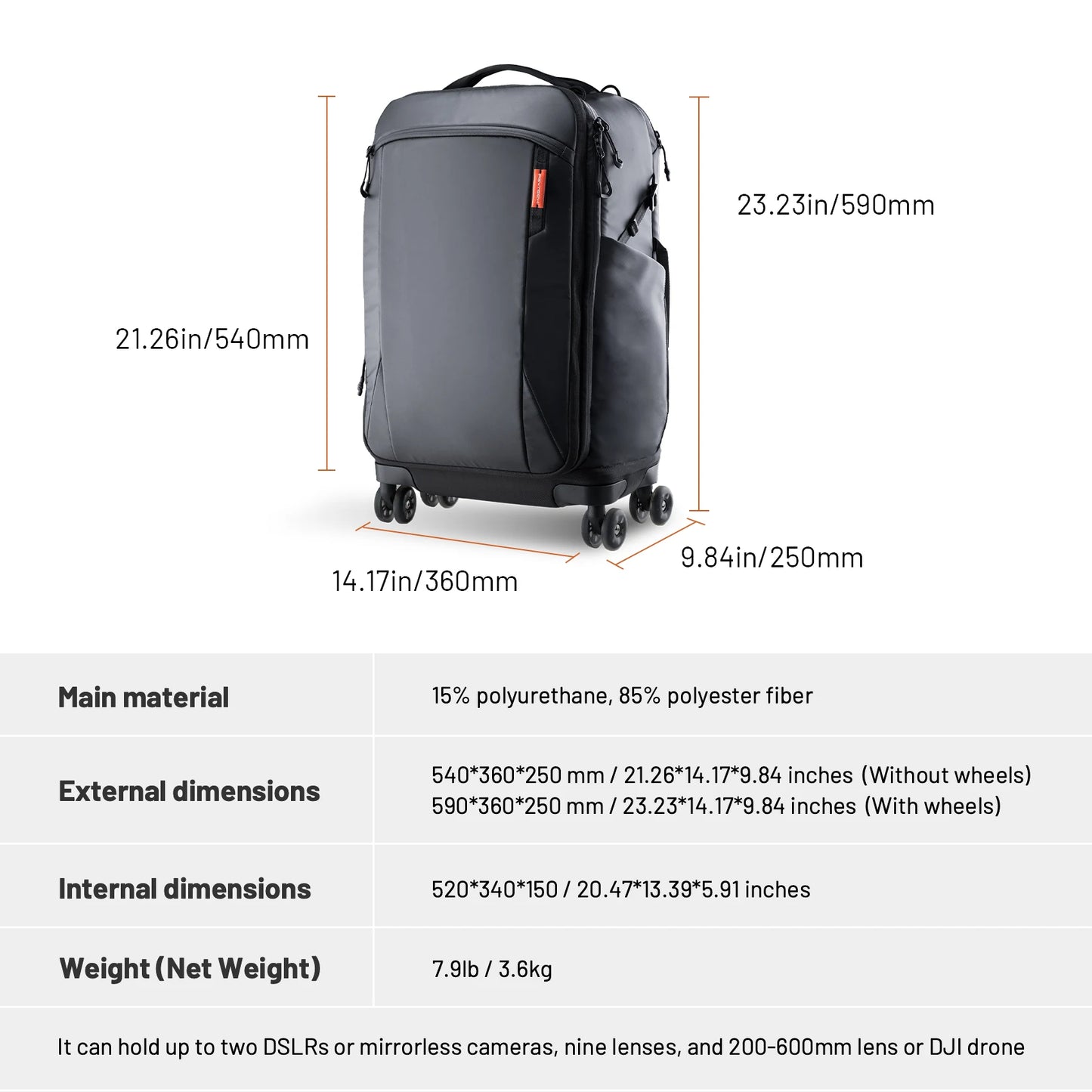 PGYTECH Photography Trolley Case Photography Bag DSLR Camera Bag Professional Outdoor Backpack Luggage Equipment Travel Case