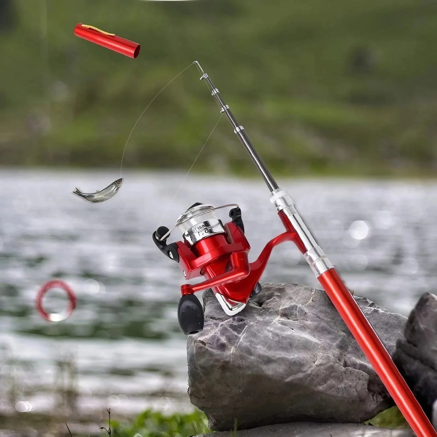 Fishing Set (1 Rod + 1 Wheel) - Pen Shape, Equipped with Spinning Wheel, Mini Portable Fishing Rod