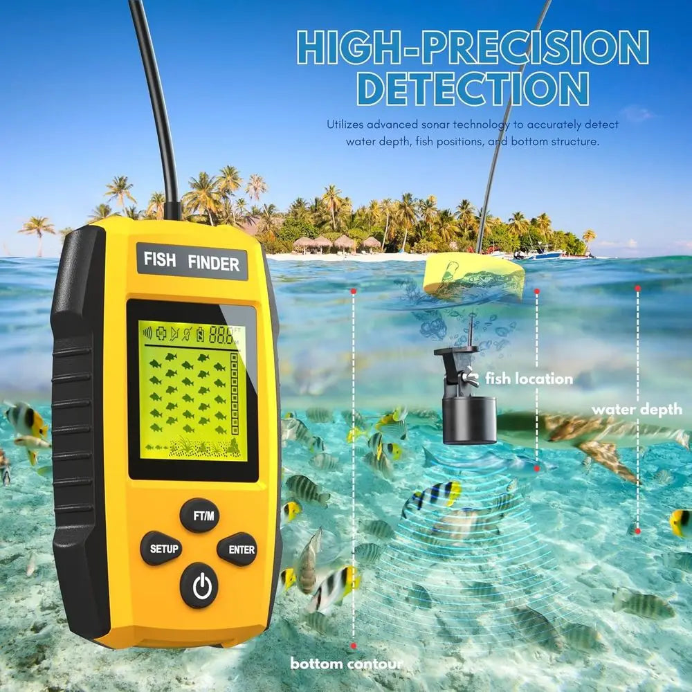 Portable Sonar Alarm Fish Finder with Sonar Transducer and LCD Display, for Kayak Fishing Boat Fishing Ice Fishing