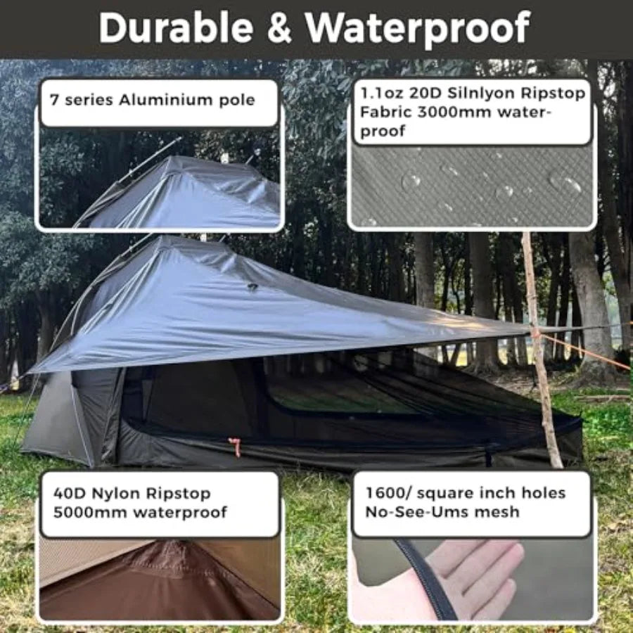 Ultralight One Person Tent Single Person Fishing Tent with Rainfly Poles Easy Setup for 3 Season Camping Hiking Backpacking
