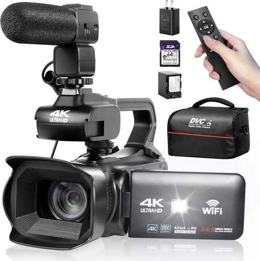UHD 4K Camcorder With 18X Zoom And 64MP Cam Rotating Screen