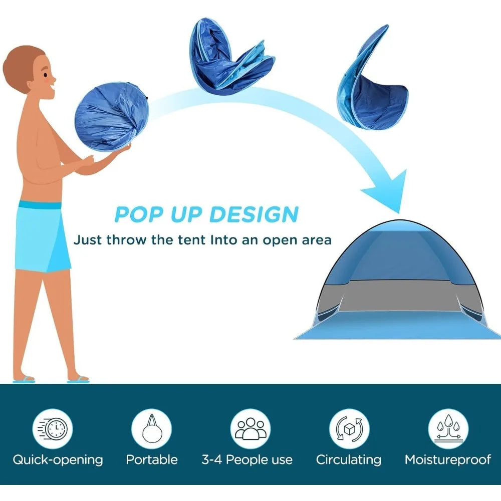 Pop Up Portable Beach Canopy Sun Shade Shelter For 2 People