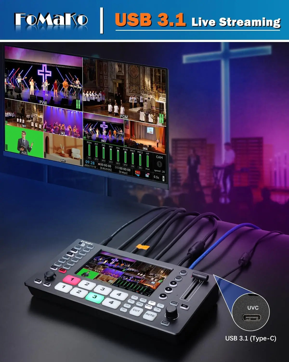 FoMaKo NDI PTZ Camera 30X Optical Zoom AI AutoTrack Gen 3