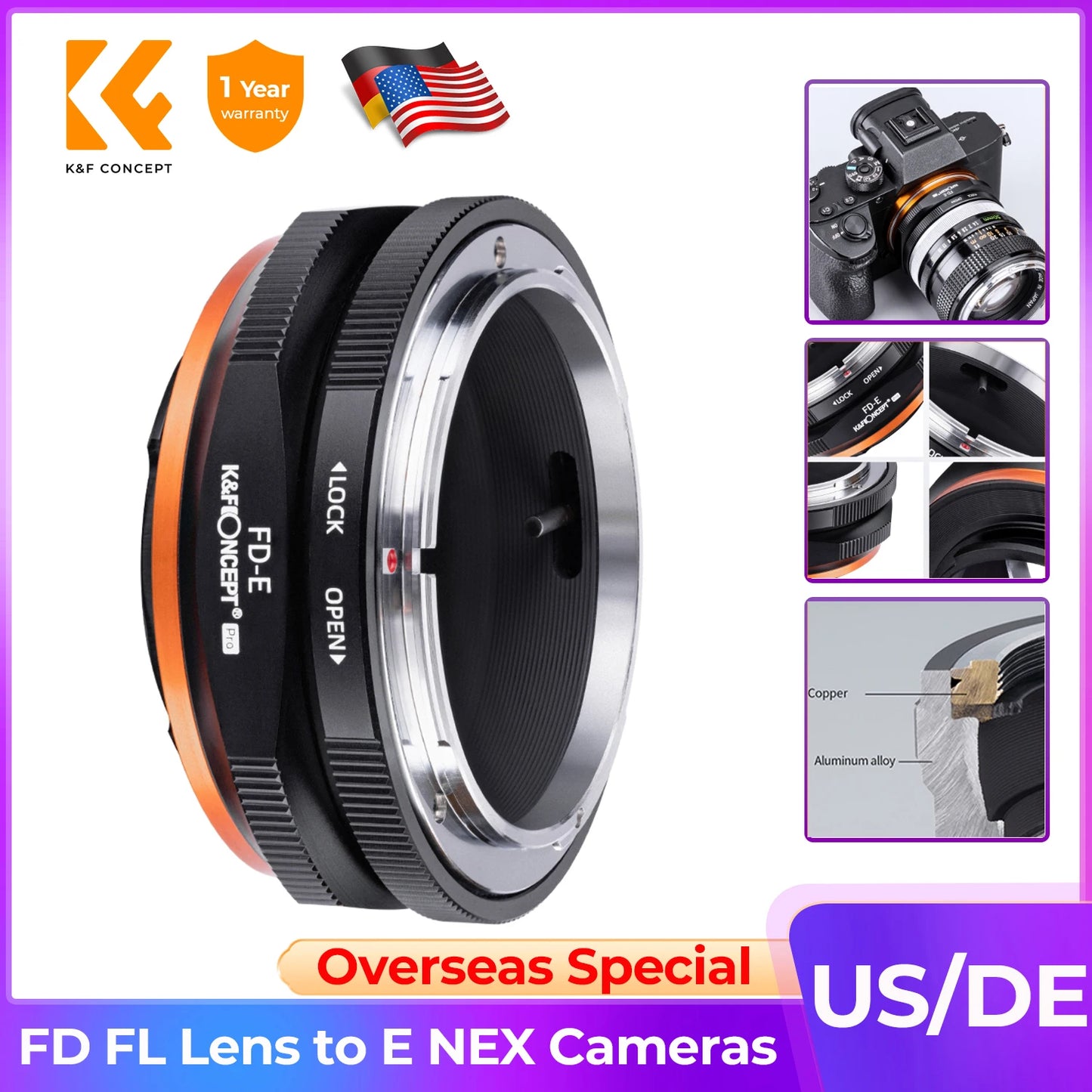 K&F Concept New Camera FD Lenses Adapter to Nex Pro E Mount Adapter for Canon FD Lenses to Sony E NEX Pro Mount Camera Adapters