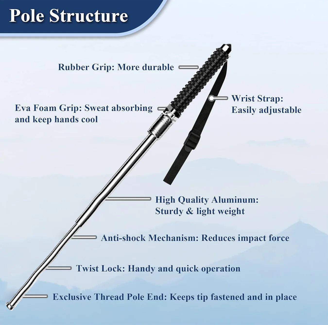 Multi-functional Trekking Pole Ultra-lightweight Adjustable Trekking Pole - Multi-purpose Foldable Hiking Aid (3 Sizes) Foldable