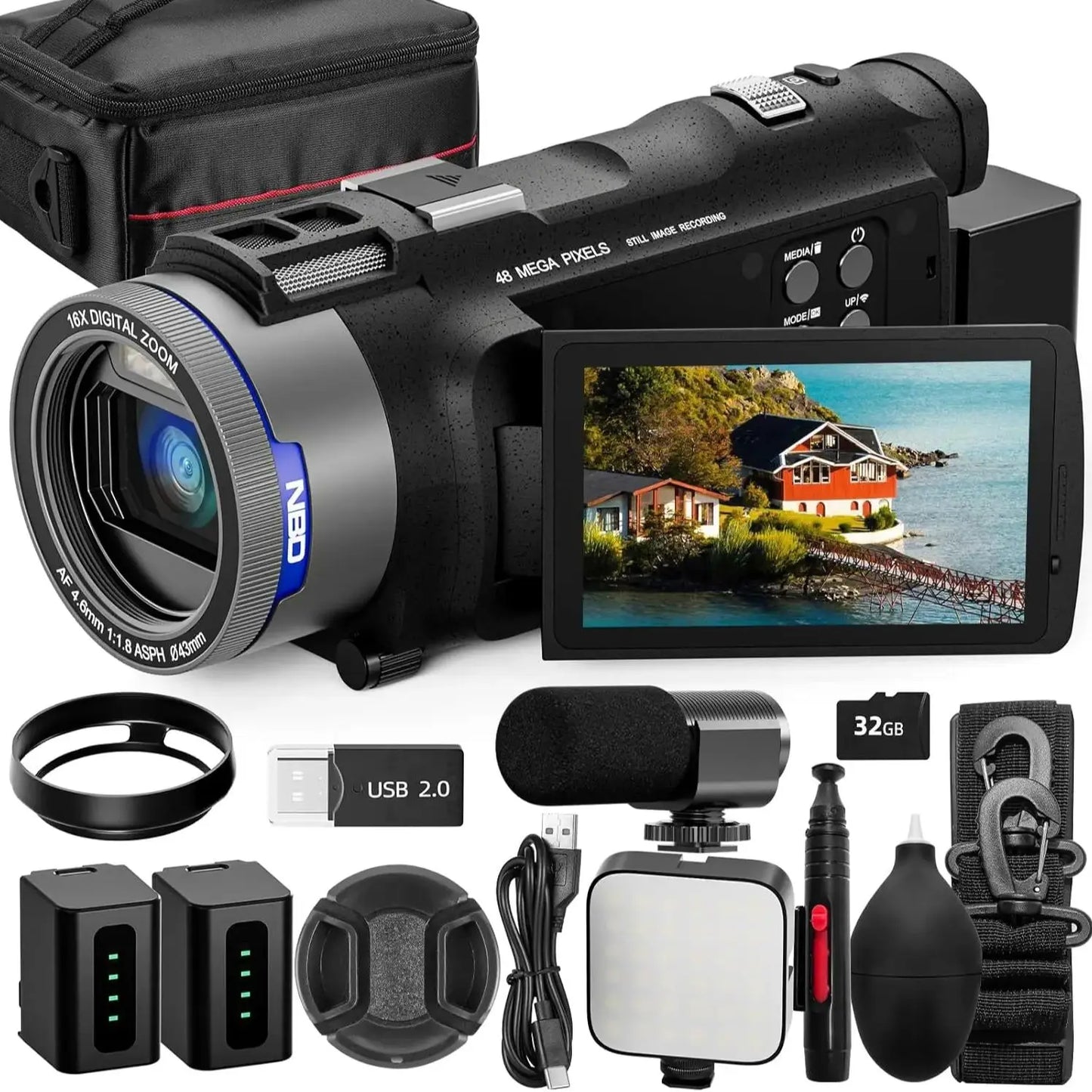 NBD 4K Camcorder 48MP Vlogging WiFi App Control 16X Zoom