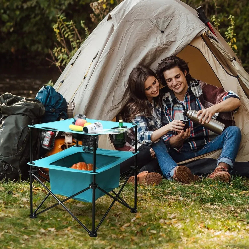 Portable Camping Picnic Table, Lightweight Folding Beach Table with 4 Cup Holders and Carry Bag for Camp