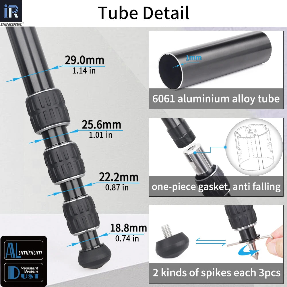 INNOREL Professional Horizontal CNC Heavy Tripod HT284A,Maxheight 182cm,With Central Column, for DSLR Camera Video Camcorder