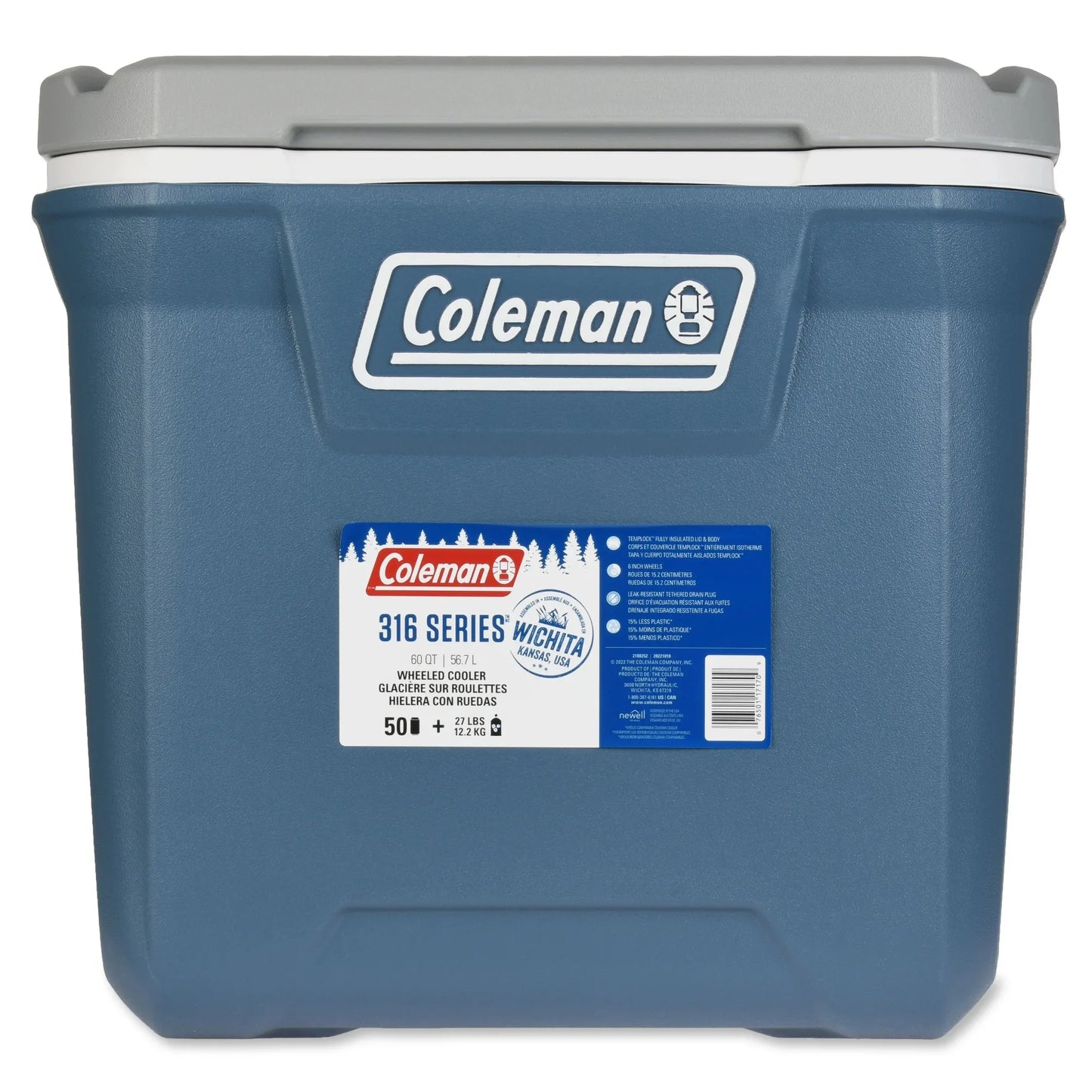 316 Series 60QT Ice Chest Rolling Cooler Lakeside Blue
