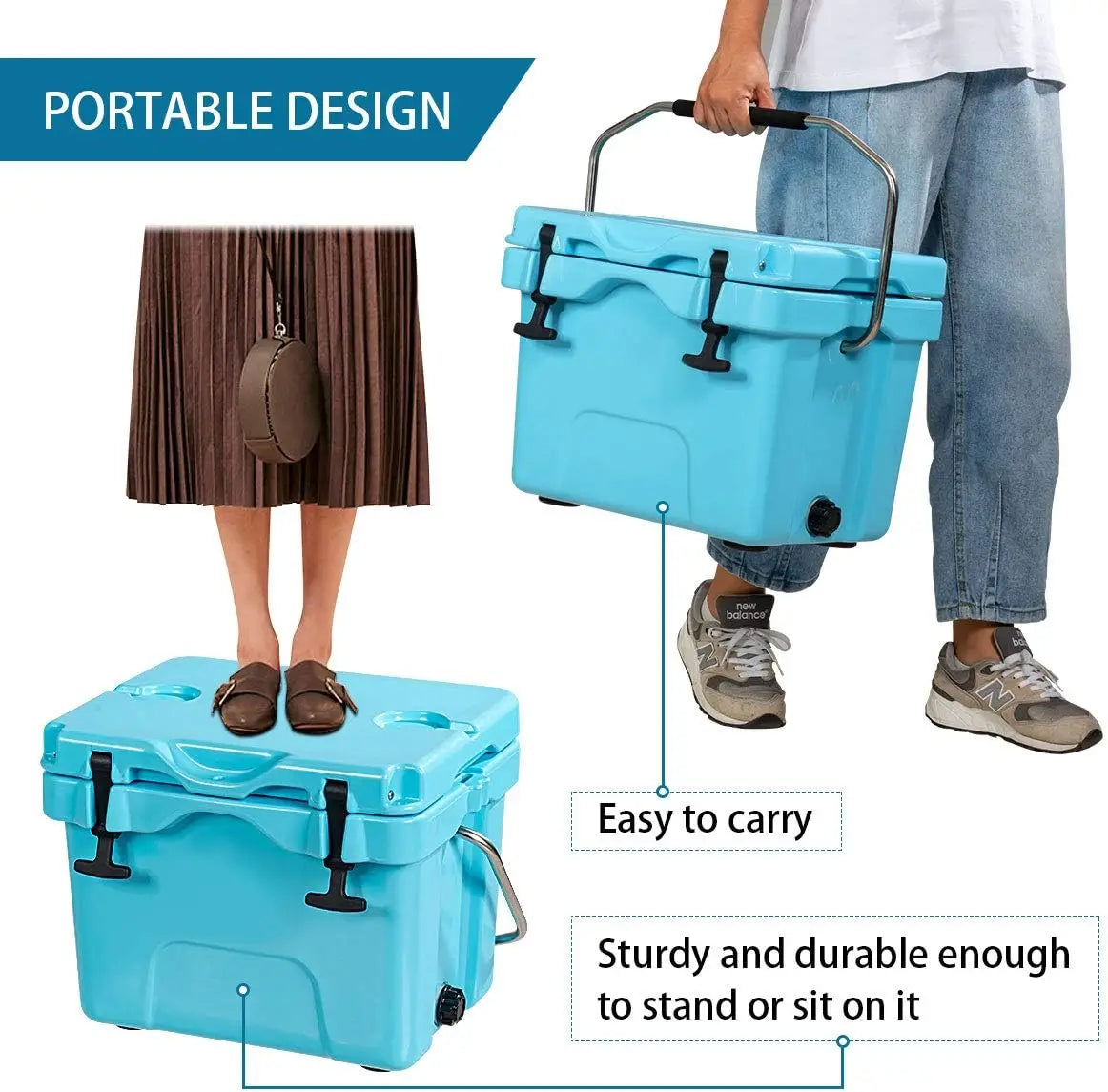 16 Quart Cooler 24 Can Capacity With 2 Cup Holders Portable