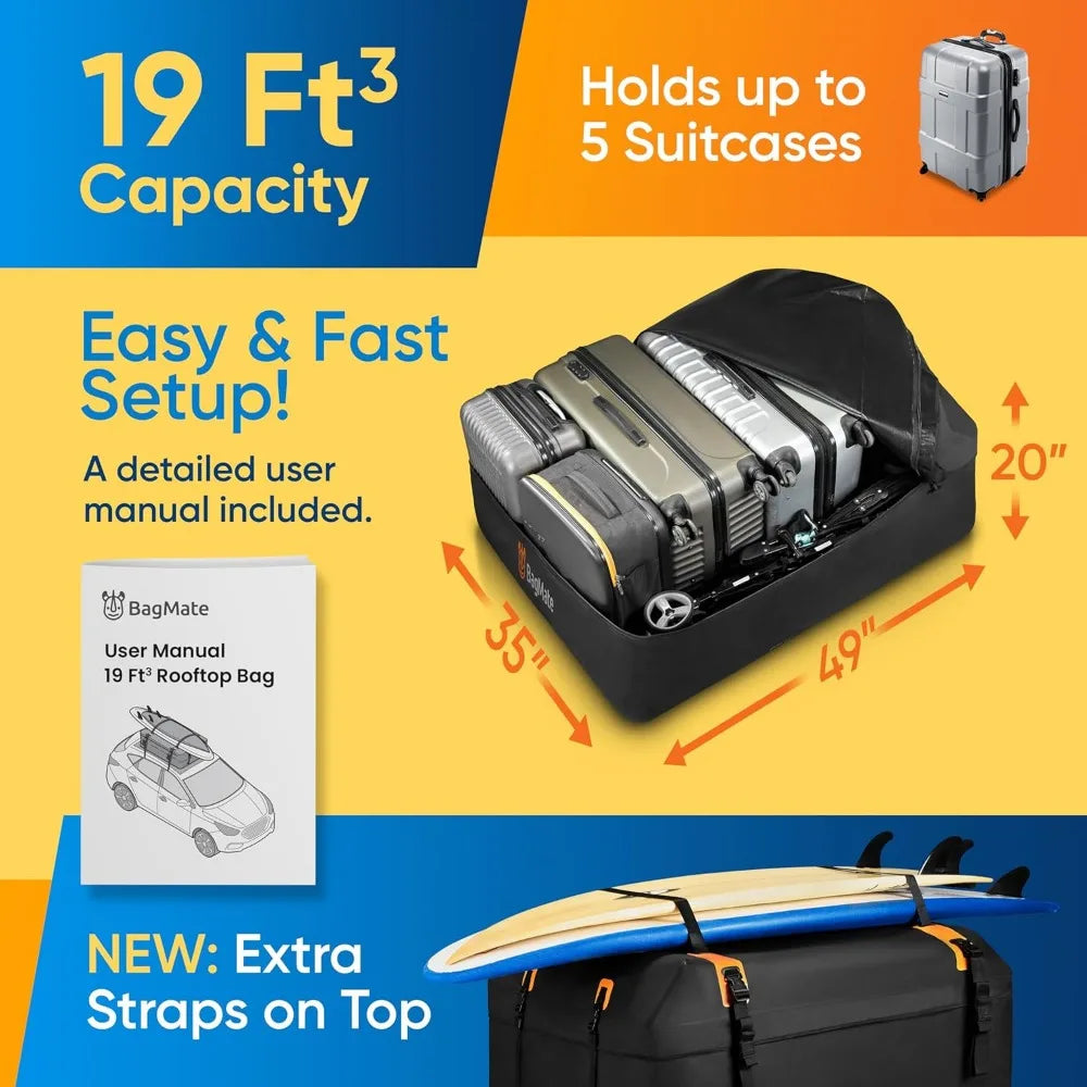Car Roof Bag 19 Cu Ft Waterproof Rooftop Cargo Carrier