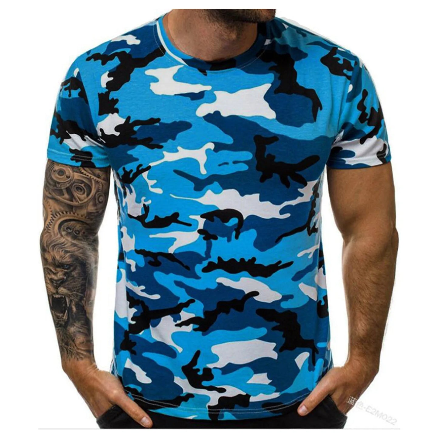 Mens Casual Round Neck Camouflage Short Sleeve Tee