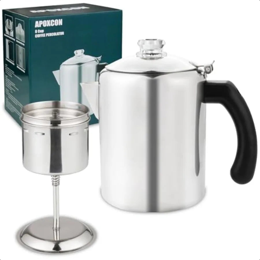 Stainless Steel Coffee Percolator Pot Glass Knob Stovetop