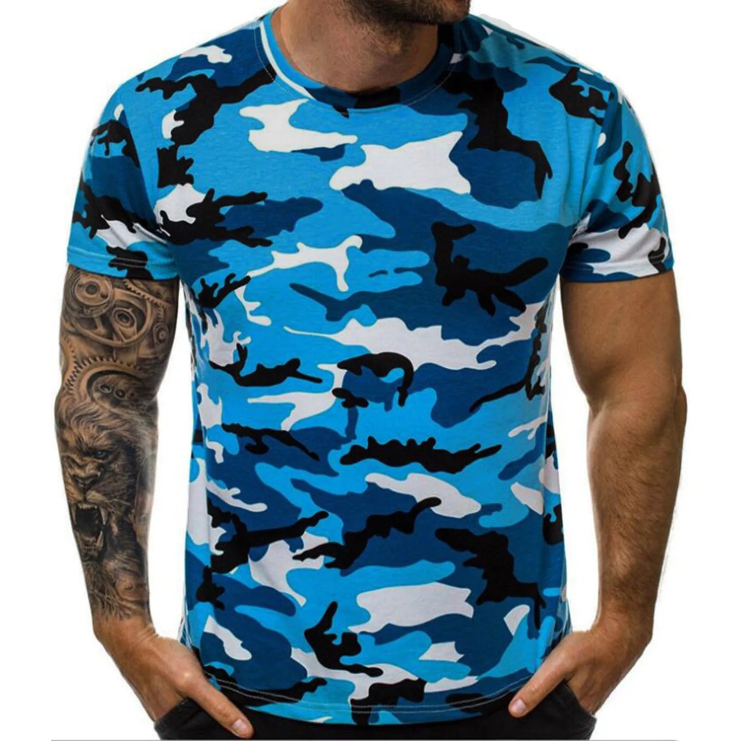 Mens Casual Round Neck Camouflage Short Sleeve Tee