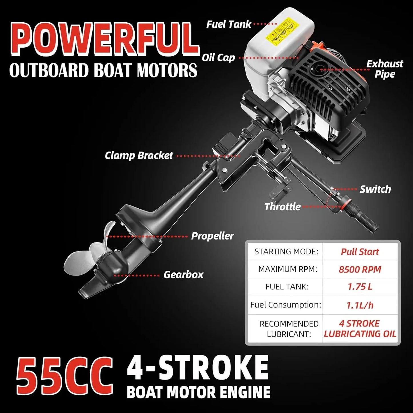4HP 4 Stroke Outboard Motor Air Cooling CDI 55CC Engine