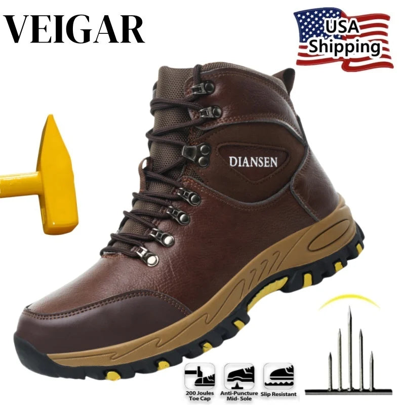 Waterproof Leather Safety Boots For Men Anti Puncture