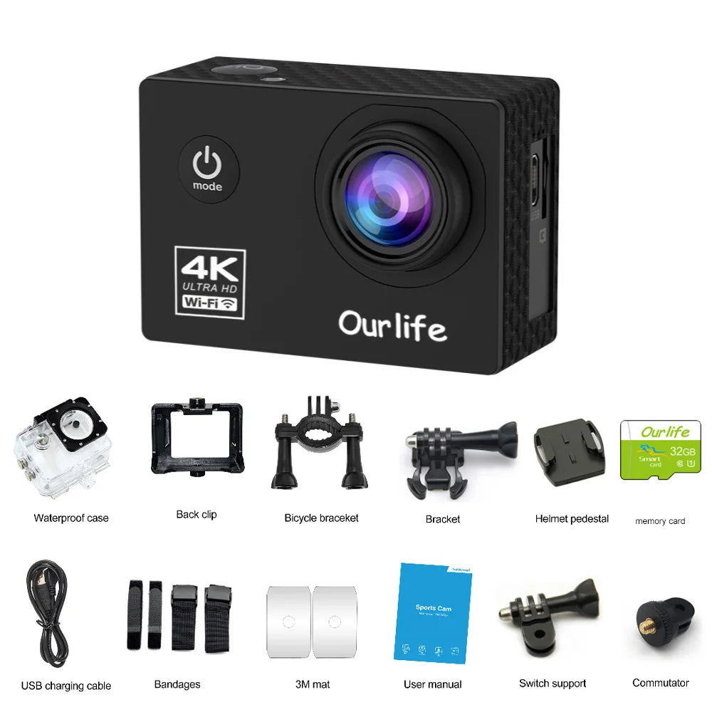Action Camera Ultra HD 4K 30FPS 16MP Waterproof 30M WiFi