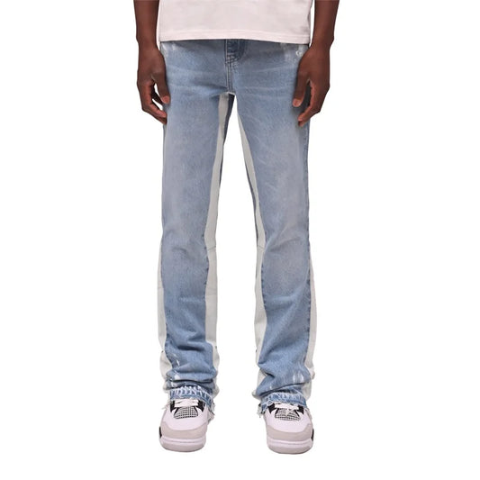 Mens Retro Distressed Jeans With Zipper Pockets Faded Wash