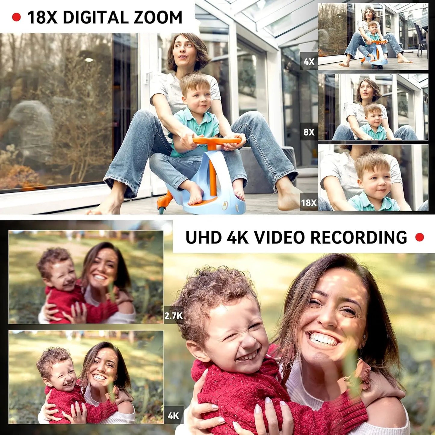 UHD 4K Camcorder With 18X Zoom And 64MP Cam Rotating Screen