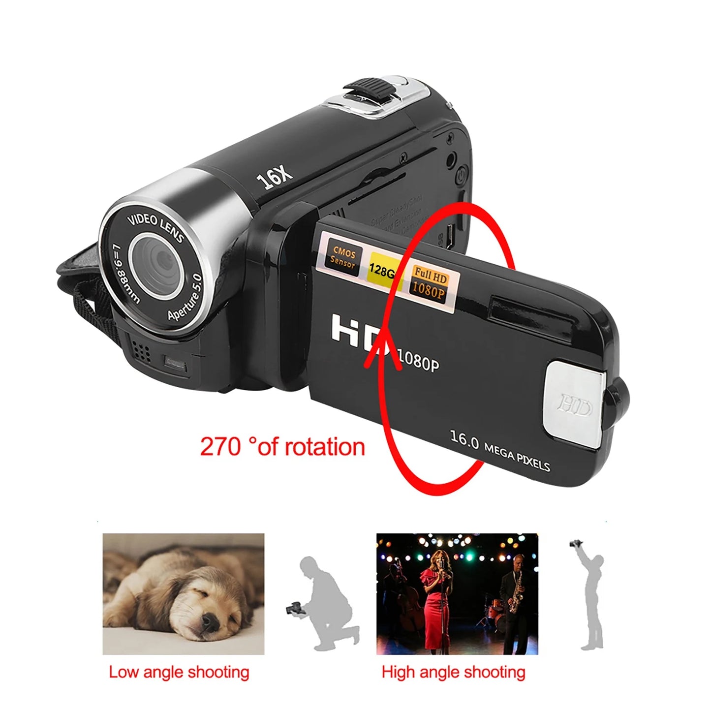 DH‑90 16X High Definition Camera Digital Zoom 2.7 Inch Colourful Display Screen Image Video Shooting Camcorder USB2.0 Interface