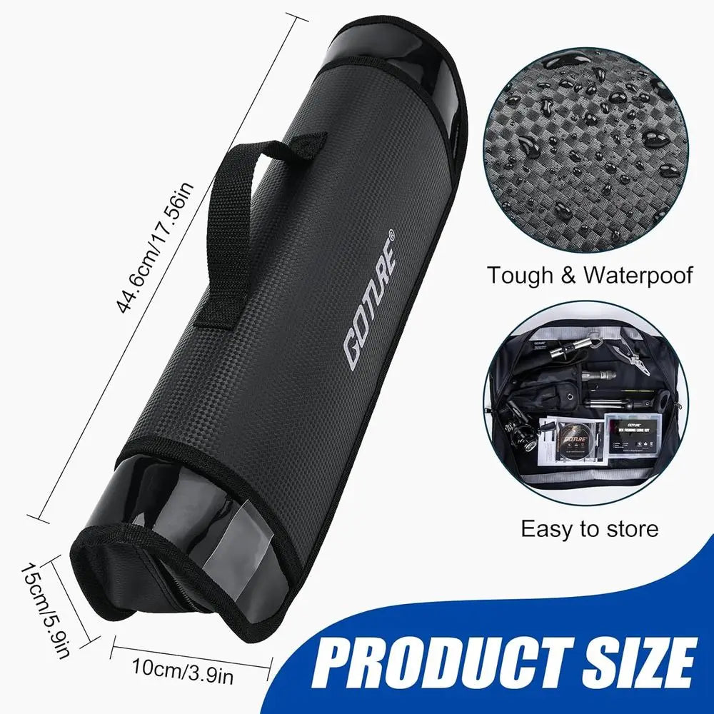 Ice Fishing Rod and Reel Combo with Carry Bag, 24''Medium Spinning Ice Fishing Pole, 58Pcs Jigs & Lures with Storage Box, Line,F