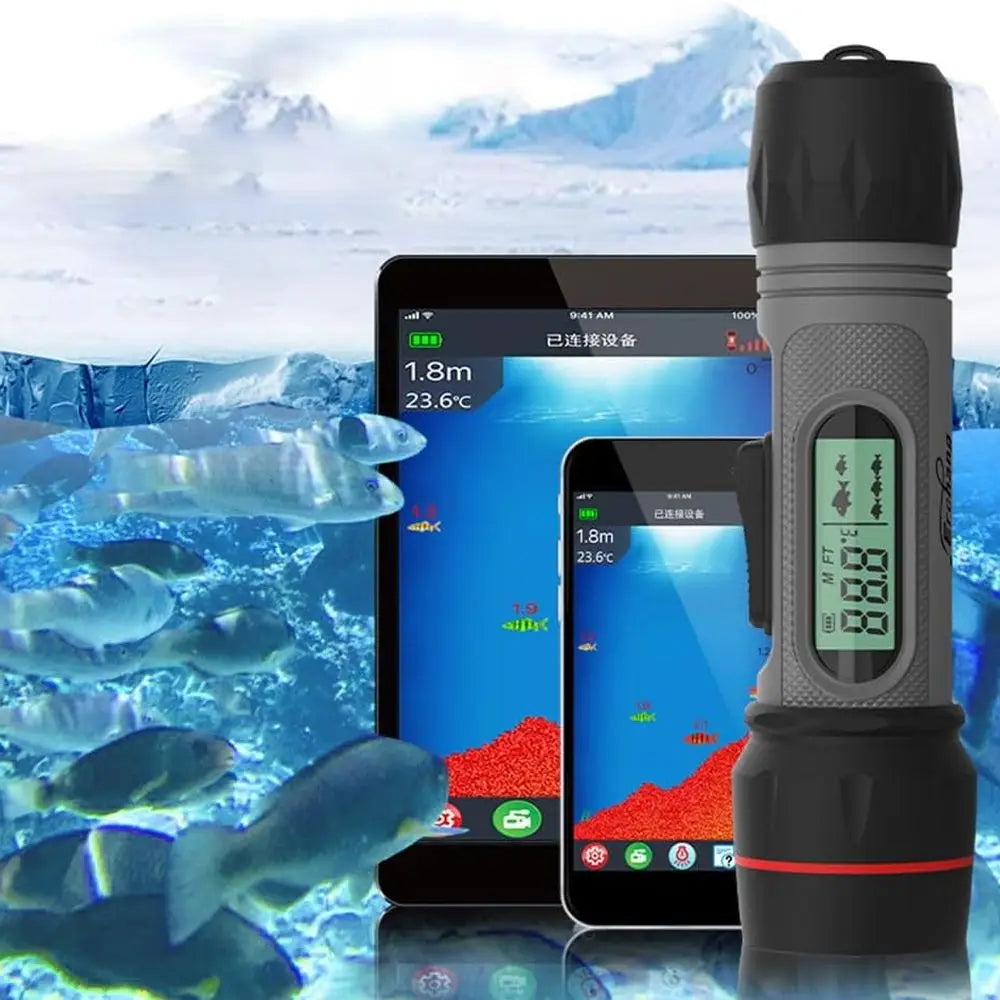 Fish Depth Finder Handheld Fish Finder Waterproof Sonar Fish Finder for Ice Fishing, Black