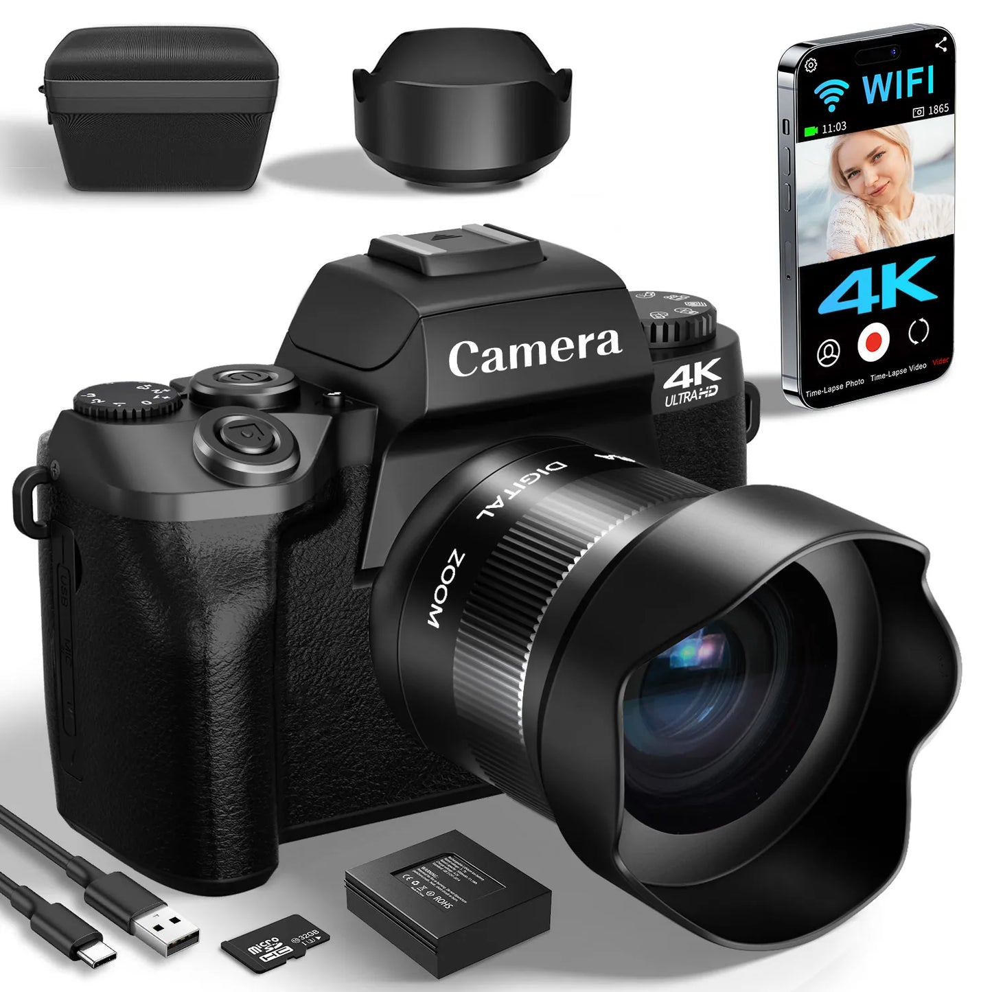 Gavonde 4K 64MP WiFi Vlogging Camera With Touch Screen