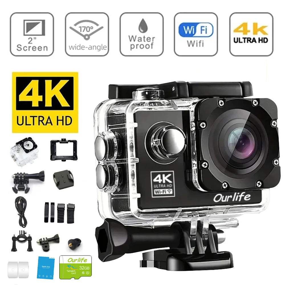 Action Camera Ultra HD 4K 30FPS 16MP Waterproof 30M WiFi