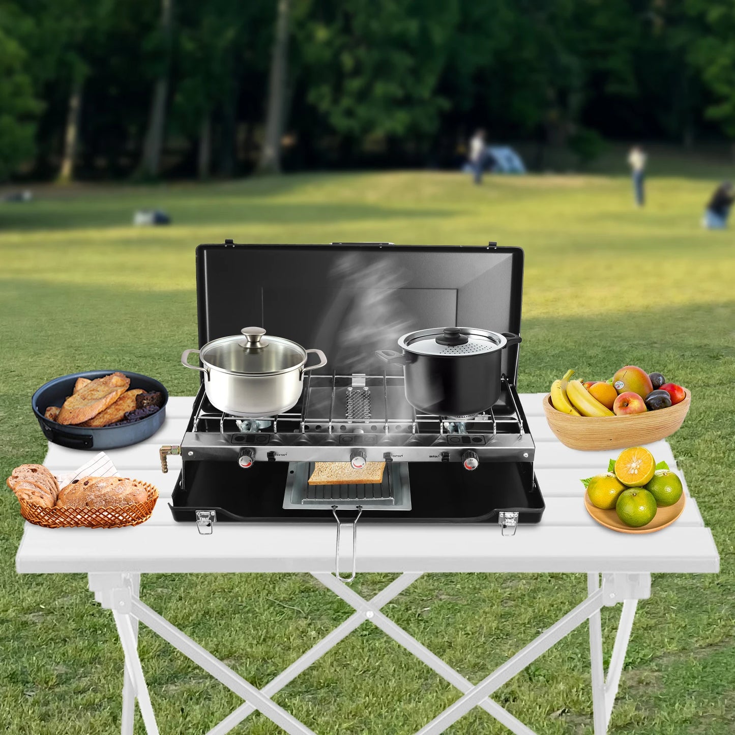 Three Burner Portable Camping Stove Foldable Tabletop Grill