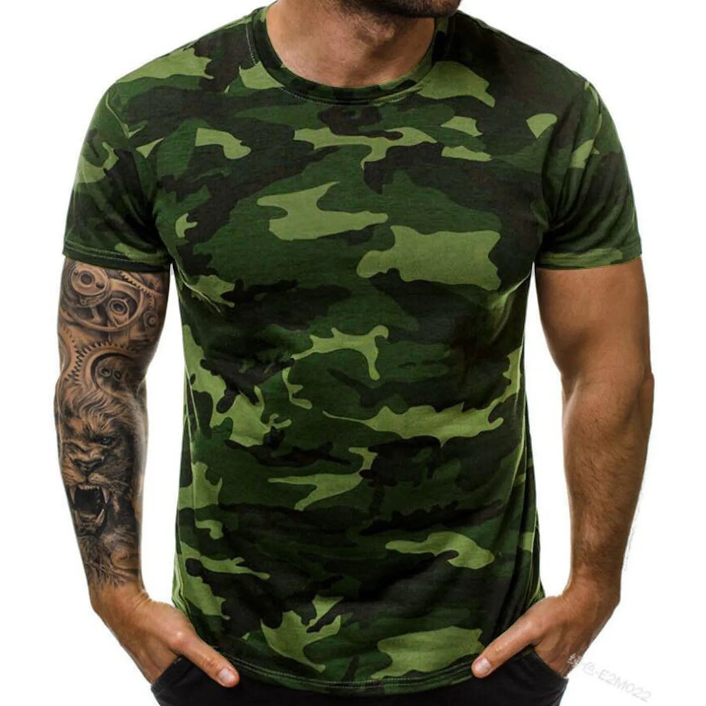Mens Casual Round Neck Camouflage Short Sleeve Tee