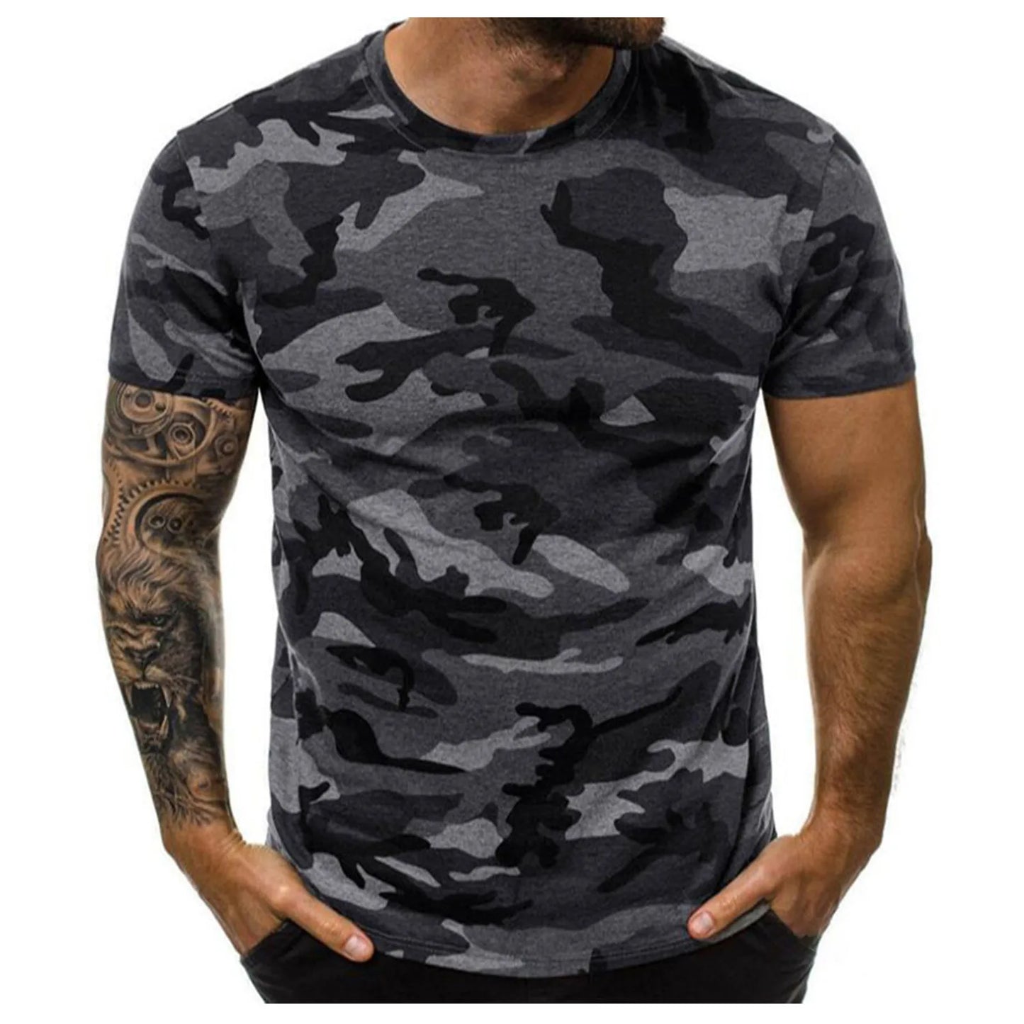 Mens Casual Round Neck Camouflage Short Sleeve Tee