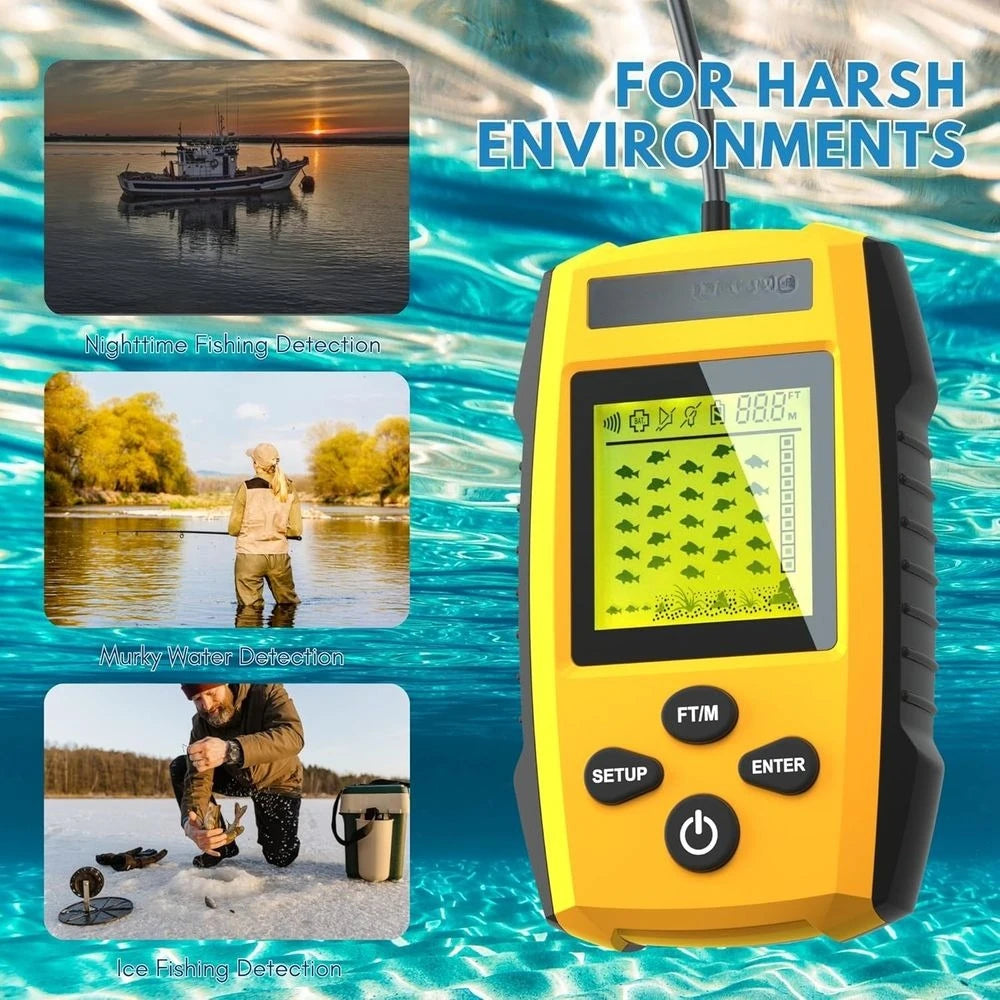 Portable Sonar Alarm Fish Finder with Sonar Transducer and LCD Display, for Kayak Fishing Boat Fishing Ice Fishing