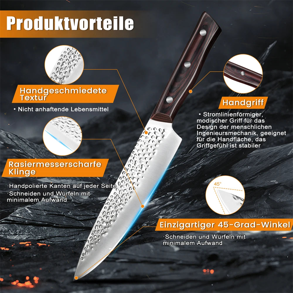 8 Piece Chef Knife Set Hammer Pattern Stainless Blades