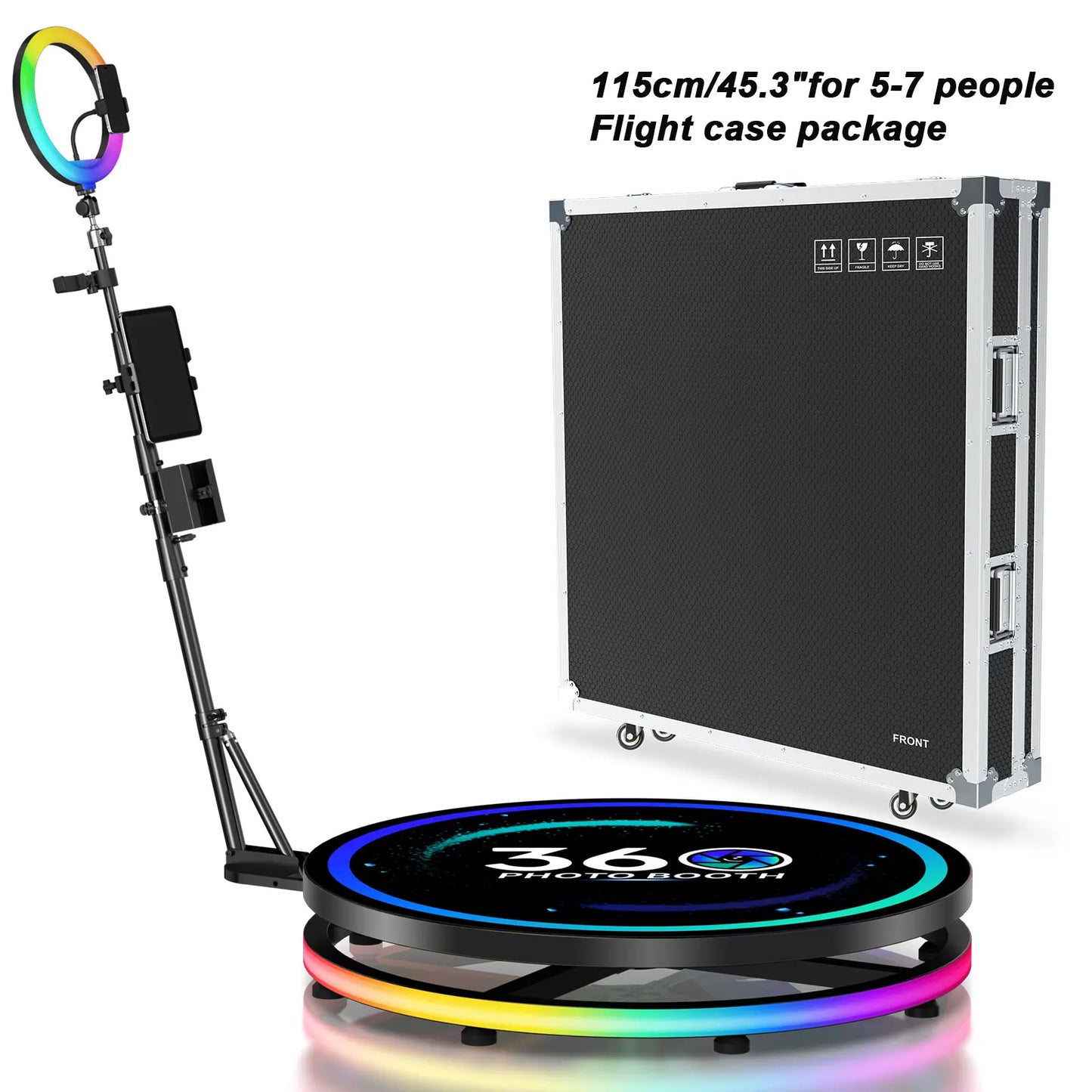 Automatic 360 Photo Booth Machine Degree Camera Video Spinner with RGB Ring Light Flight Case 360 Spin Camera Booth for Parties