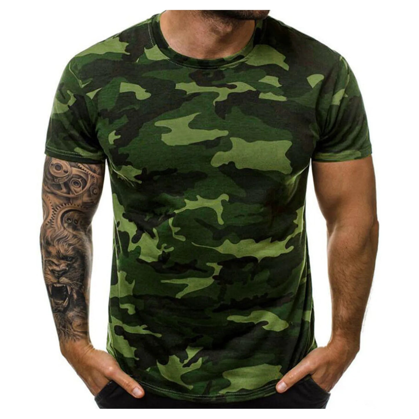 Mens Casual Round Neck Camouflage Short Sleeve Tee