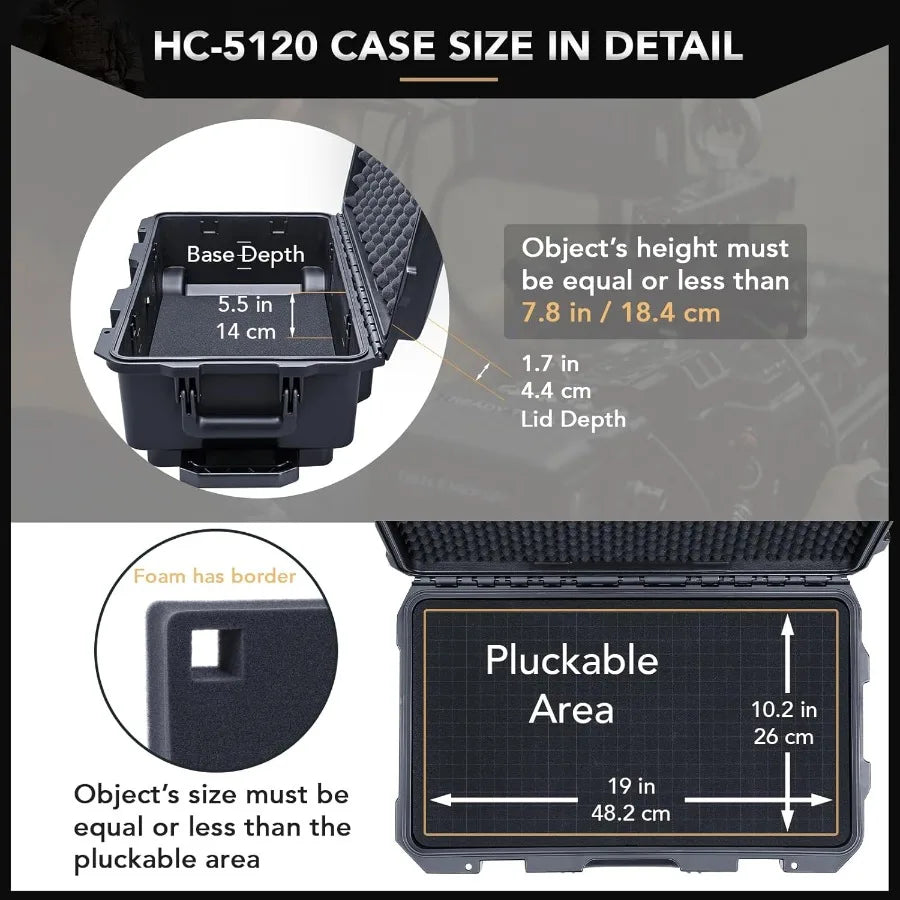 HC5120 Waterproof Hard Case with Wheels and Customizable Foam Interior 20.3x11.3x7.3 Inch Ideal for Protecting Cameras Lenses D