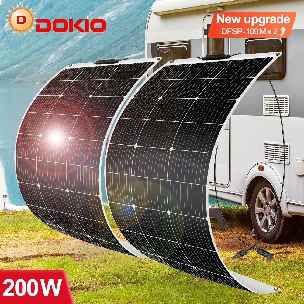 DOKIO 18V 200W/200W set Flexible Solar Panels Waterproof Monocrystalline Solar Panel Camping RV Home Charge 12V