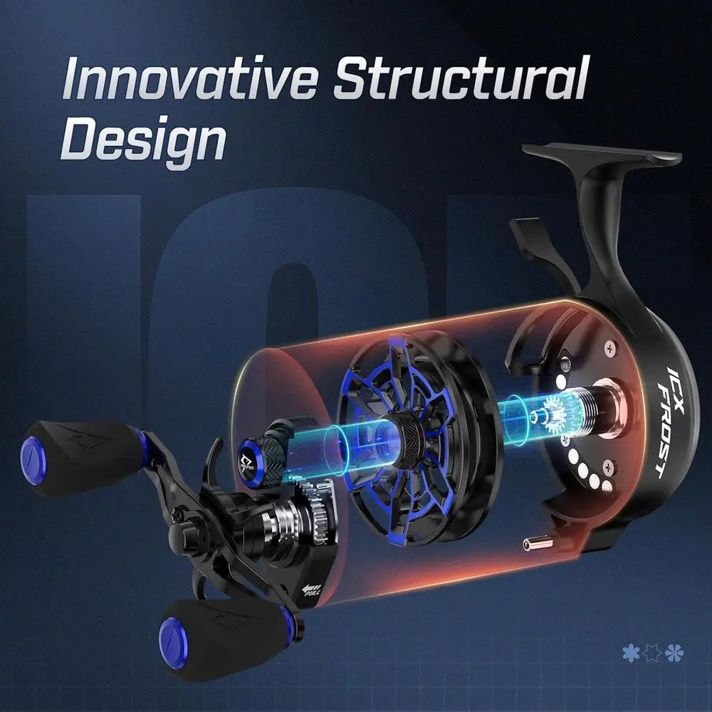 ICX Frost Ice Fishing Reel, Innovative Structure Design, Magnetic Drop System Inline Ice Reel, No line Twist, Large Spool Diamet