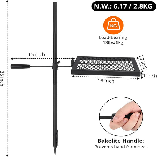 Swivel Campfire Grill Grate, Heavy Duty Stainless Steel Grate, Campfire Grill Grate, Portable Camping Essentials
