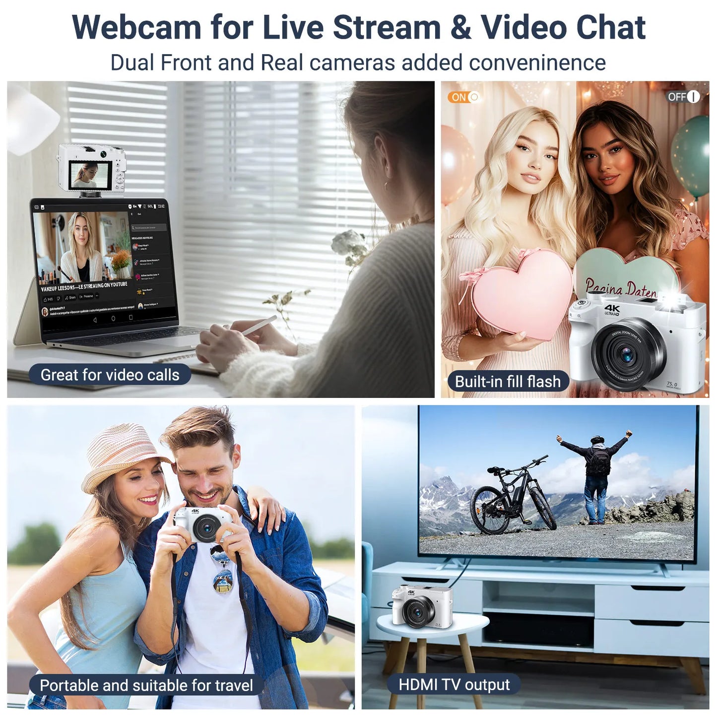 4K Digital Camera 75MP Autofocus Anti Shake 18X Zoom