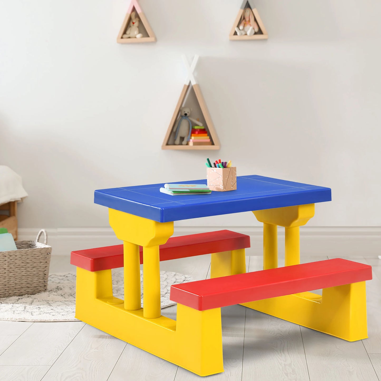 Kids Picnic Table Set With Removable Umbrella Outdoor