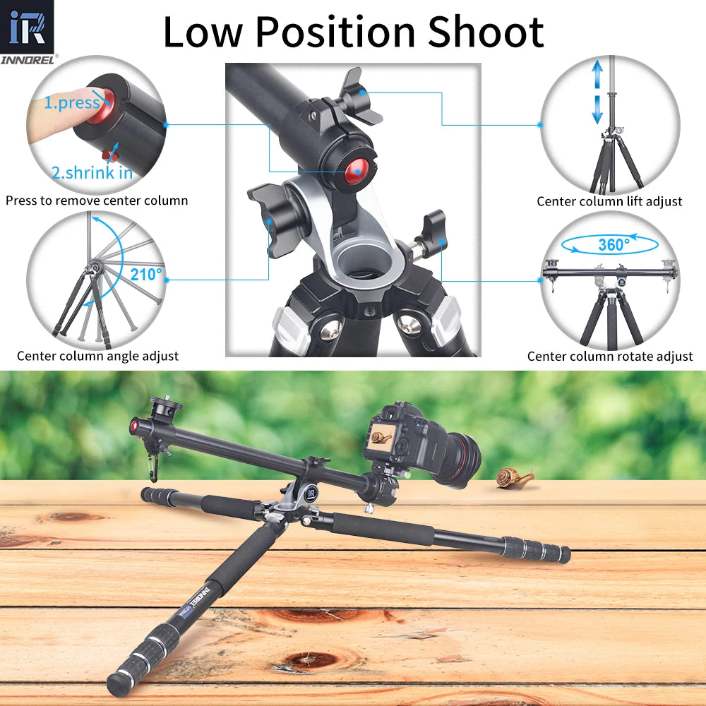 INNOREL Professional Horizontal CNC Heavy Tripod HT284A,Maxheight 182cm,With Central Column, for DSLR Camera Video Camcorder