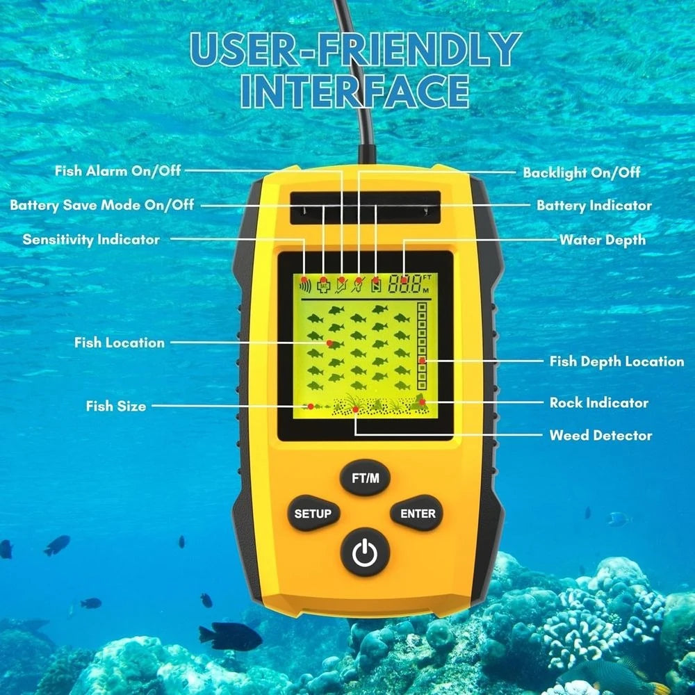 Portable Sonar Alarm Fish Finder with Sonar Transducer and LCD Display, for Kayak Fishing Boat Fishing Ice Fishing