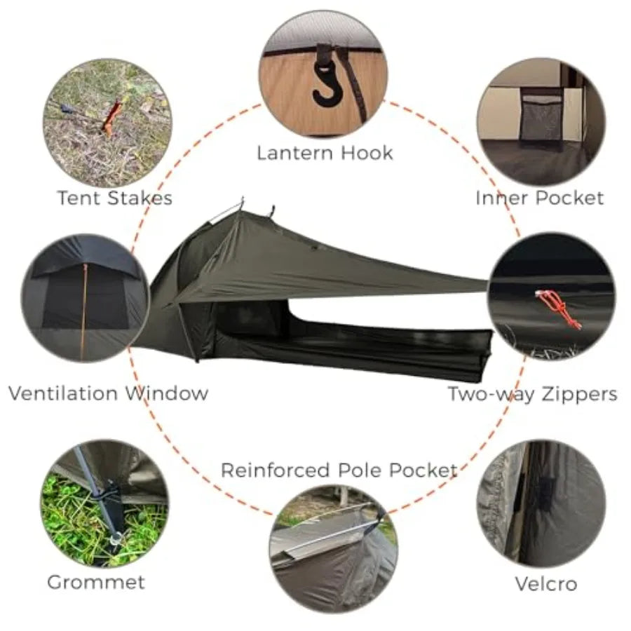 Ultralight One Person Tent Single Person Fishing Tent with Rainfly Poles Easy Setup for 3 Season Camping Hiking Backpacking