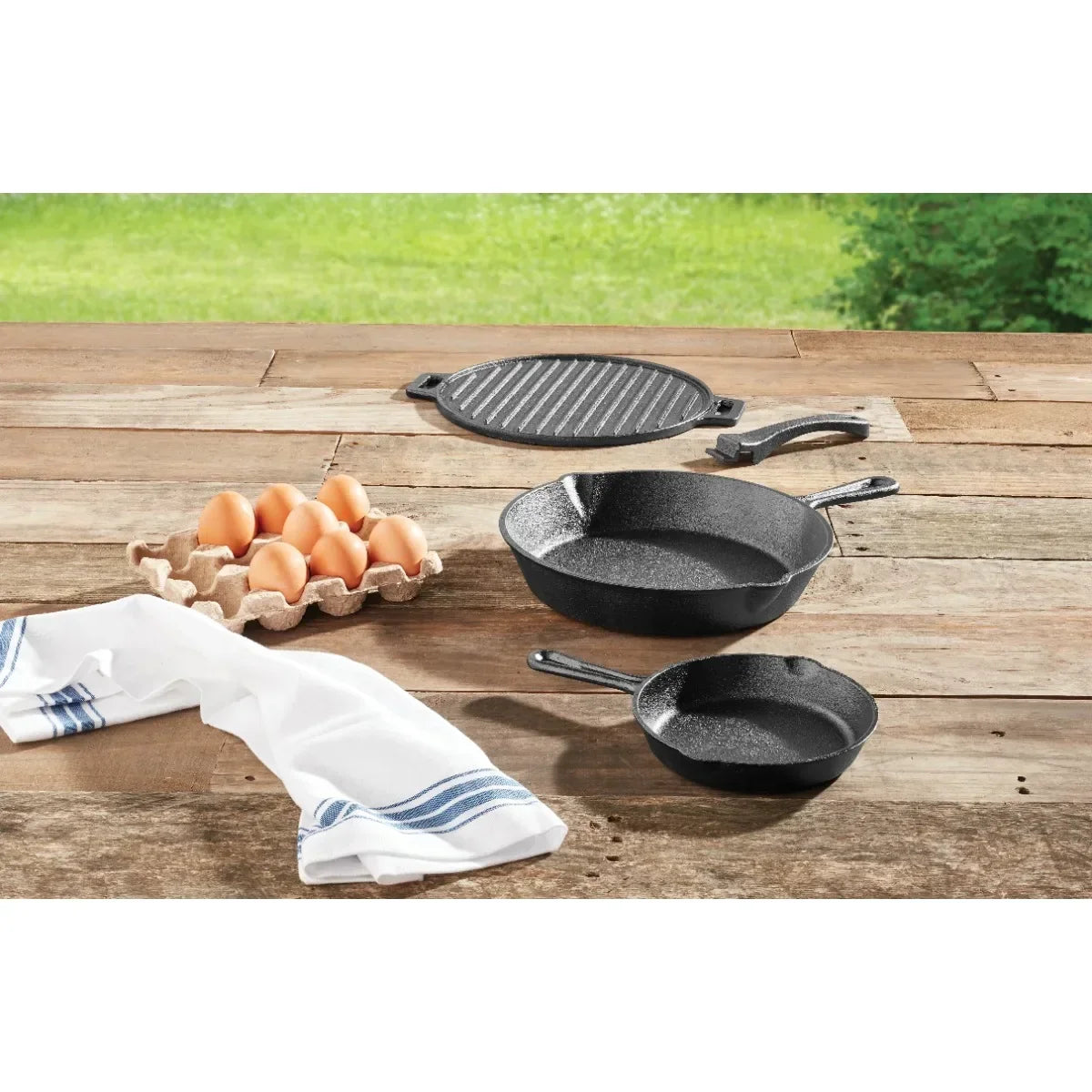 Cast Iron Skillet Set Four Piece Griddle Preseasoned