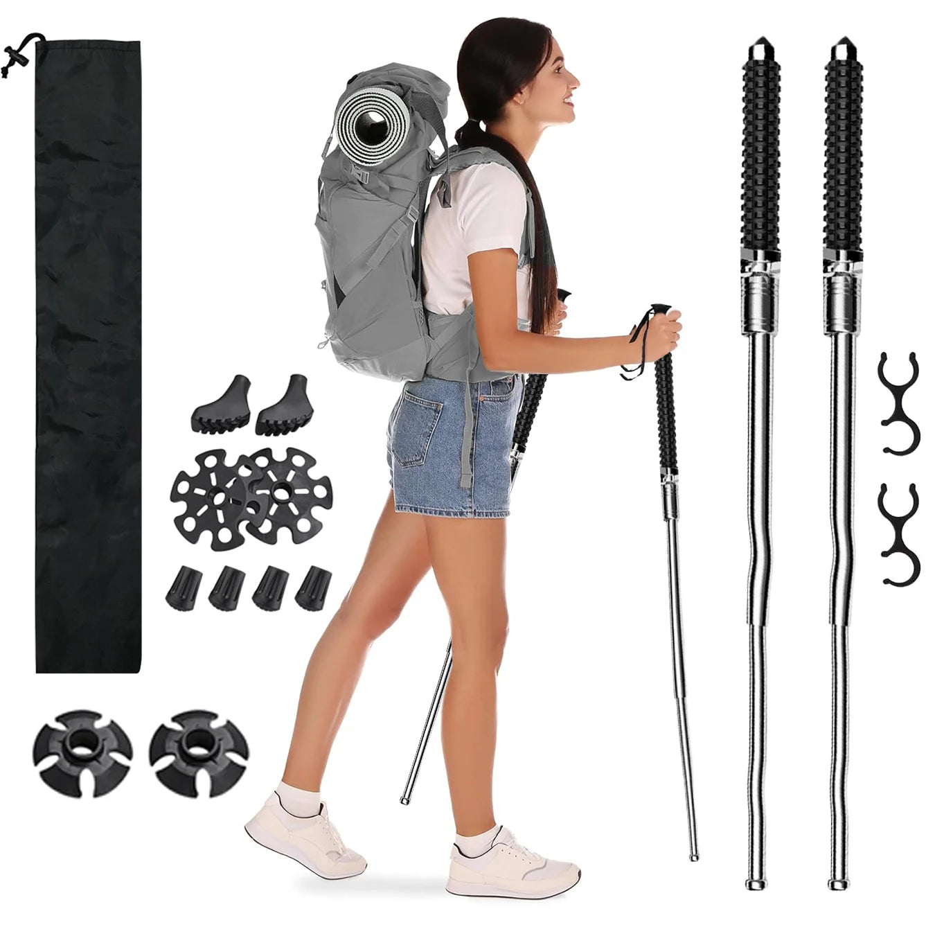 Multi-functional Trekking Pole Ultra-lightweight Adjustable Trekking Pole - Multi-purpose Foldable Hiking Aid (3 Sizes) Foldable