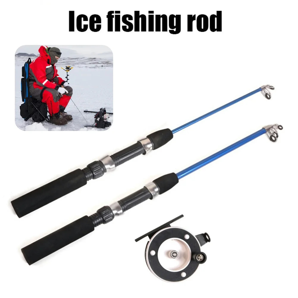Winter Shrimp Fishing Rod Mini Ice Rod Metal Fishing Reels Bait Outdoor Sea Fishing Pole  Mini Feeder Sea Fishing Pole Wheel Set