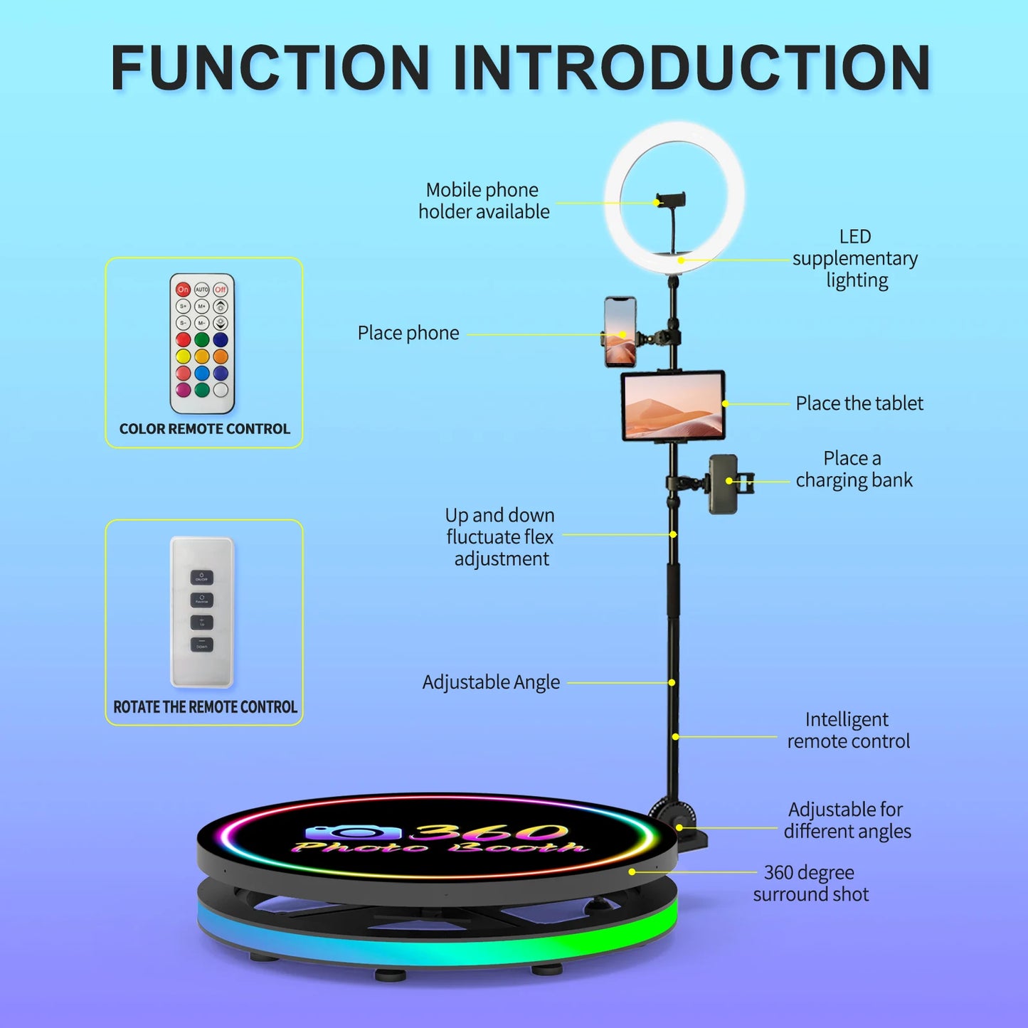 Automatic 360 Photo Booth Machine Degree Camera Video Spinner with RGB Ring Light Flight Case 360 Spin Camera Booth for Parties
